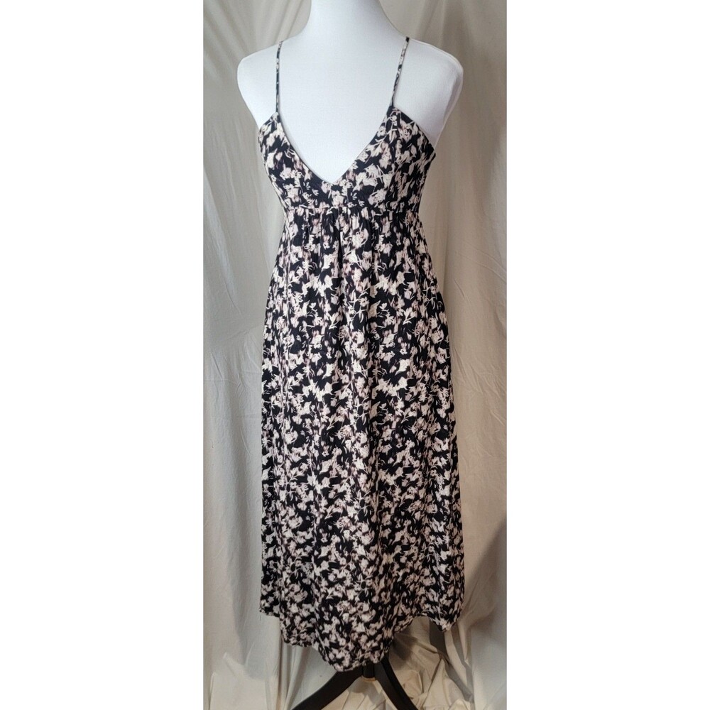 Talula by Aritzia Womens Size 4 Black Floral Open Back Midi Dress Tie Straps